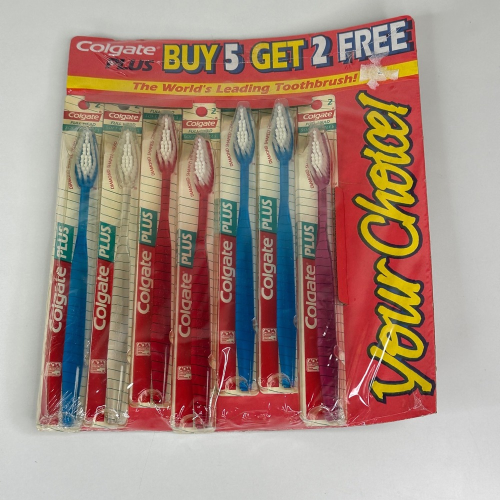 Vintage Colgate Plus Toothbrushes Full Head Soft Bristles 7 Pack Made in USA